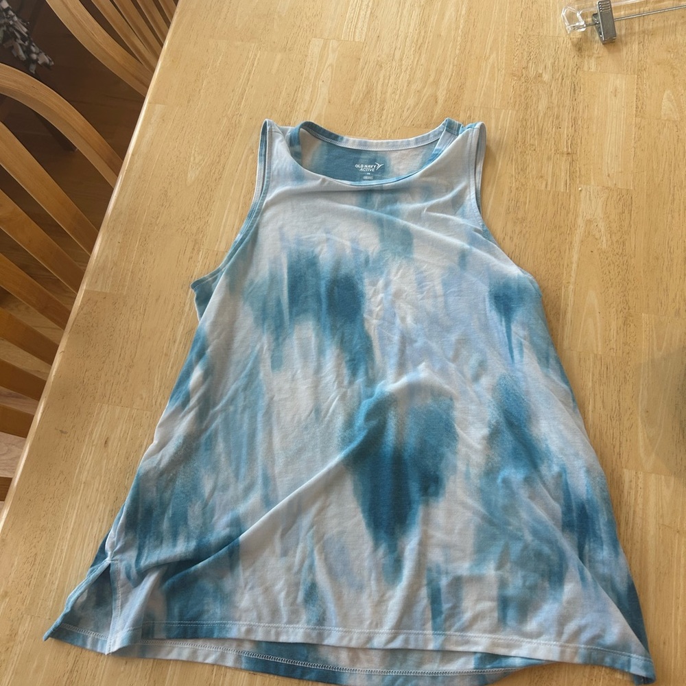 Old Navy White and Blue Sleeveless Relaxed Tank Top